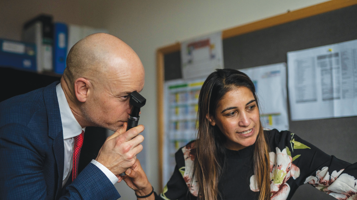 Stephen Kinnock MP, Minister of State for Care, gets a clearer view of the eye care needs in special schools. Credit: SeeAbility