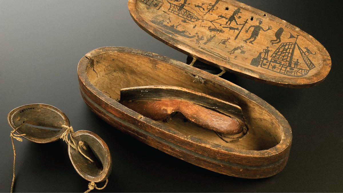 Wikimedia Commons | Wooden snow goggles and case, Inuit.